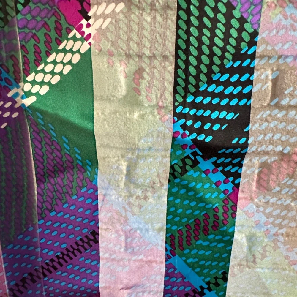 Vintage Silk Chiffon Scarf 80s‎ 90s Geometric Abstract Dot Purple Green Blue